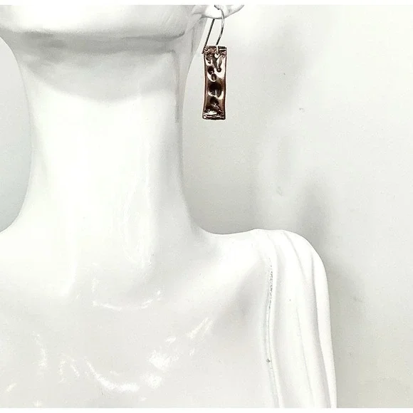 Artisan Hammered copper Art Earrings Brutalist Modernist MCM Boho Dangle - Picture 6 of 6